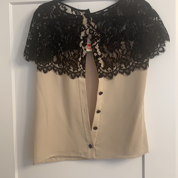Milly silk ballet pink top with black lace detail - Picture 2 of 6